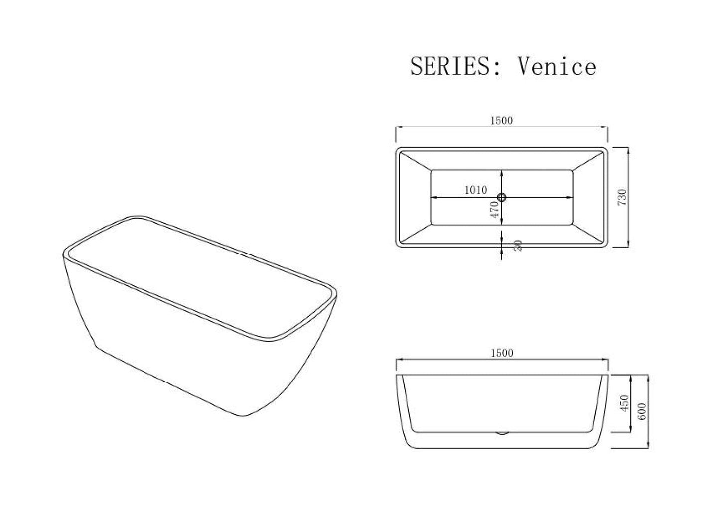 Venice Freestanding Bathtub - 1500mm / Gloss White