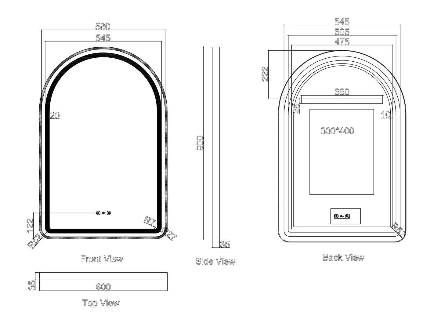 Venus 600×900mm LED Arch Mirror– Brushed Gold Frame - Brushed Gold