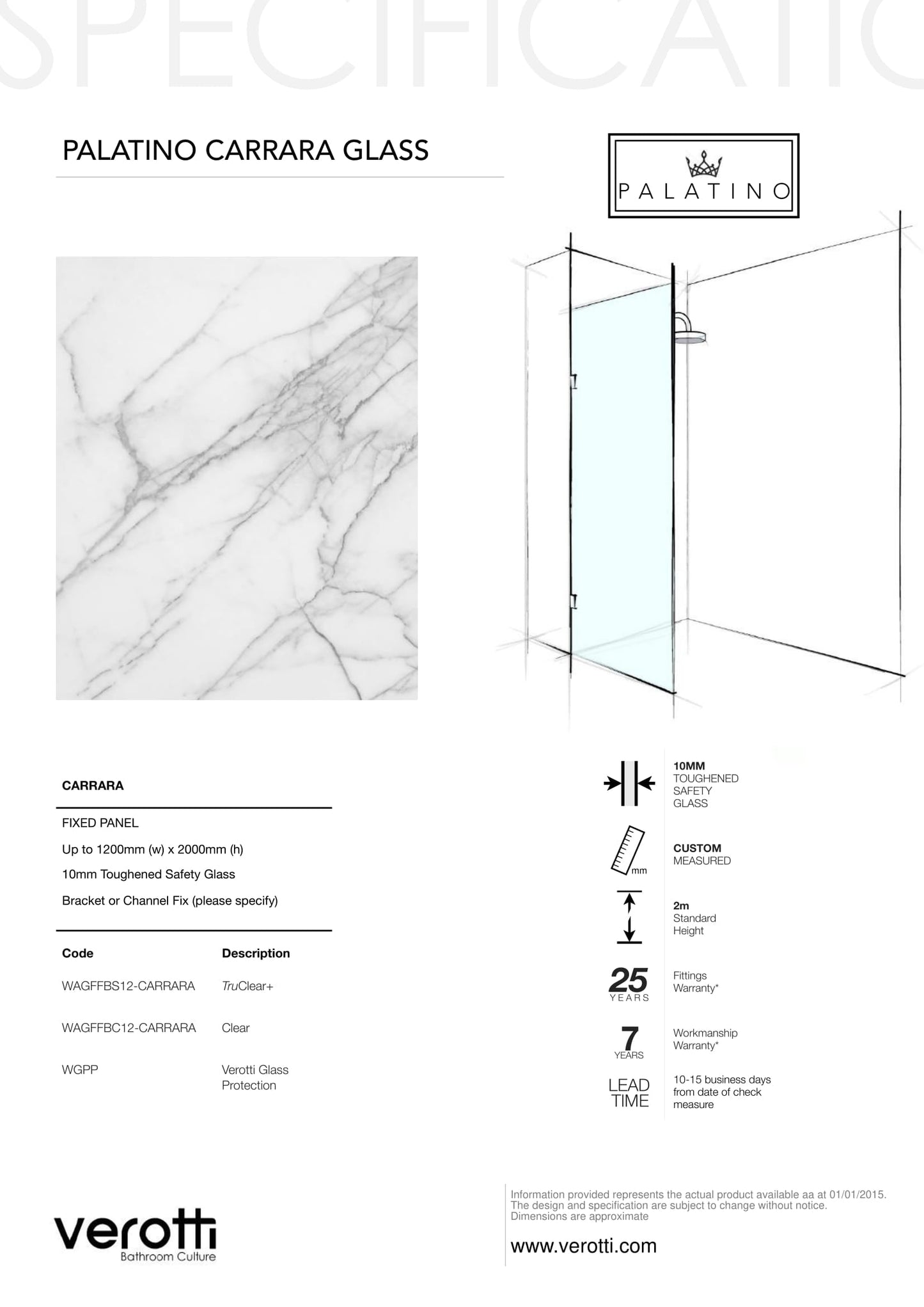 CARRARA - Up to 1200 x 2000 / TruClear+ / Wall Bracket Chrome