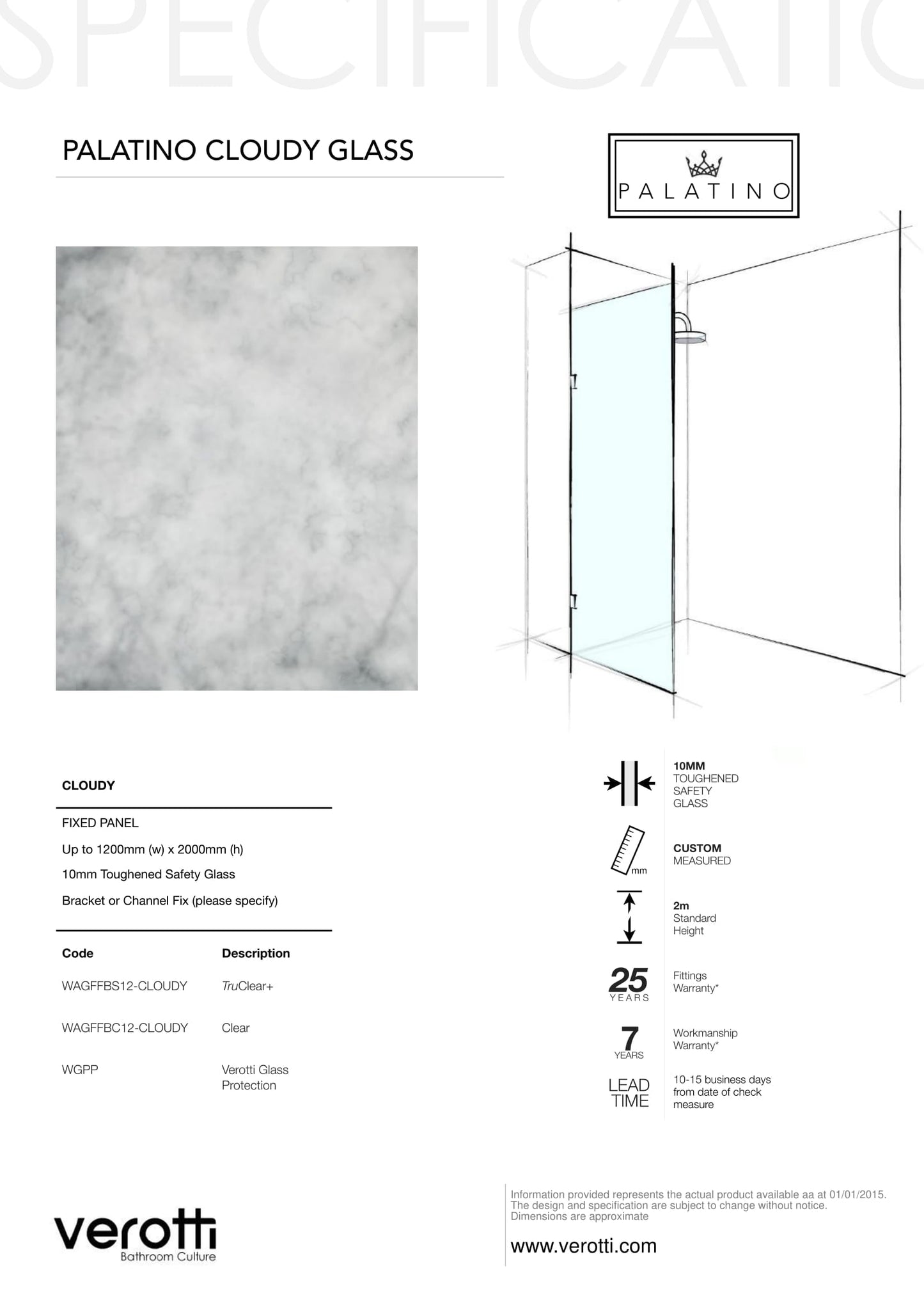 CLOUDY - Up to 1200 x 2000 / TruClear+ / Wall Bracket Chrome