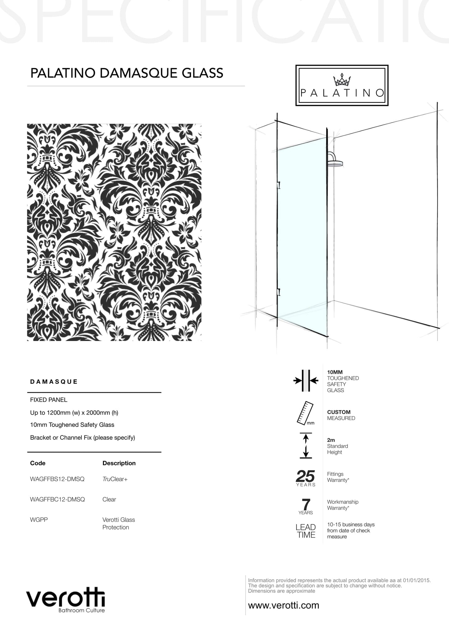 DAMASQUE - Up to 1200 x 2000 / Clear / L-Bracket Matte Black