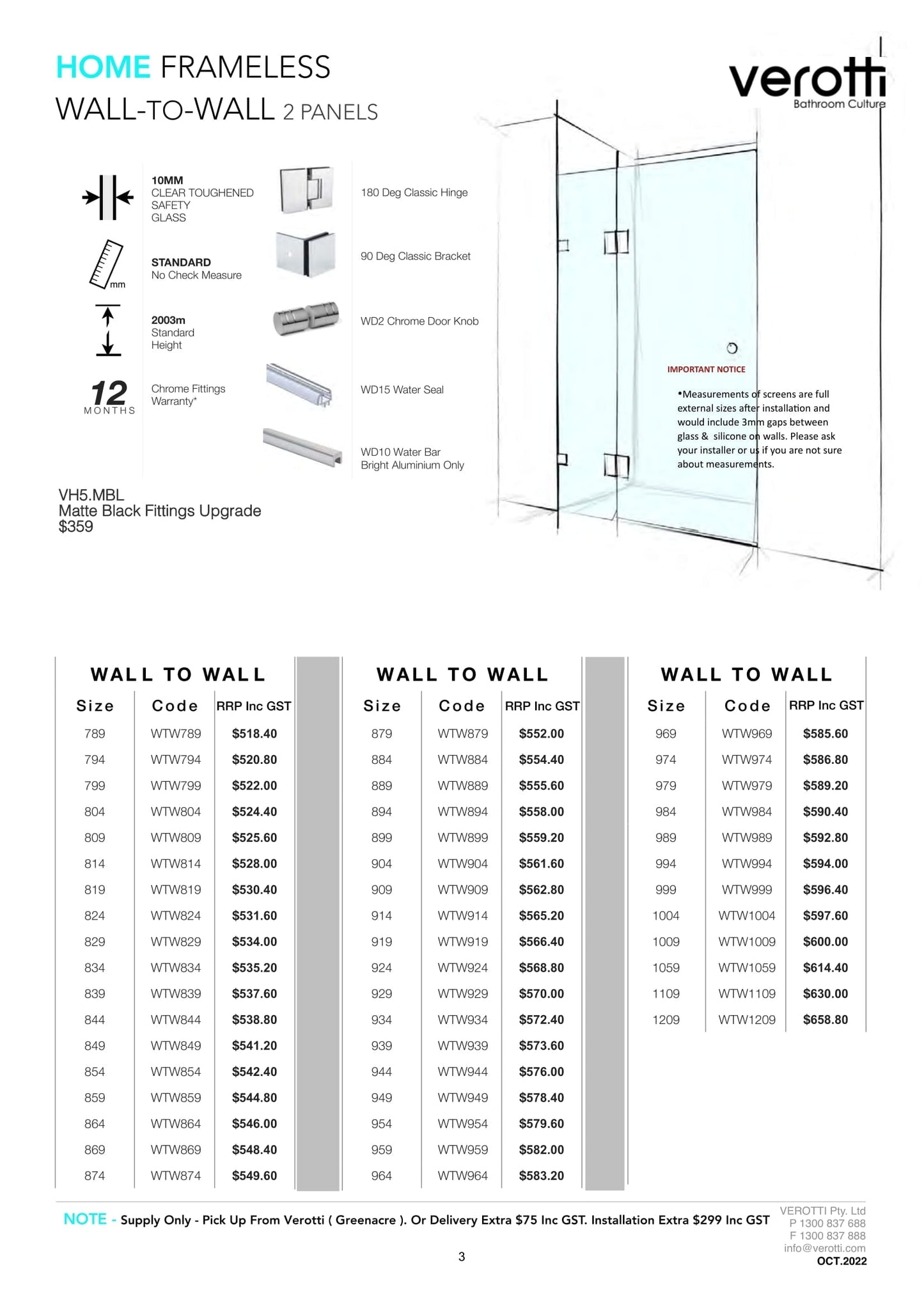 Verotti Home Frameless Wall-To-Wall 2 Panels - 984