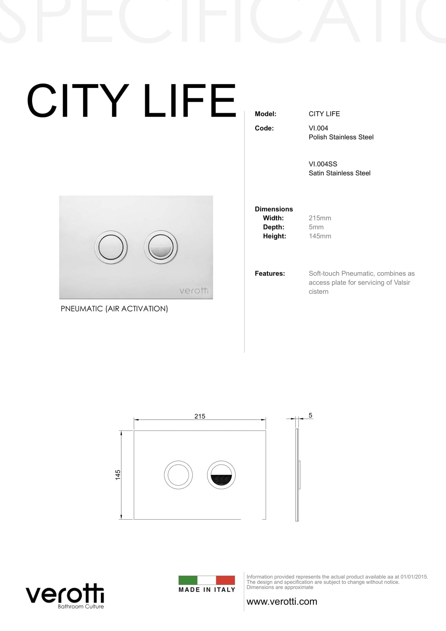 CITY LIFE ROUND ABS BUTTONS | STAINLESS STEEL PLATE - Satin Stainless Steel