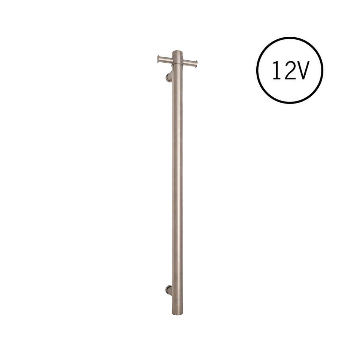 VS900HBR Brushed Round Vertical Single Heated Towel Rail
