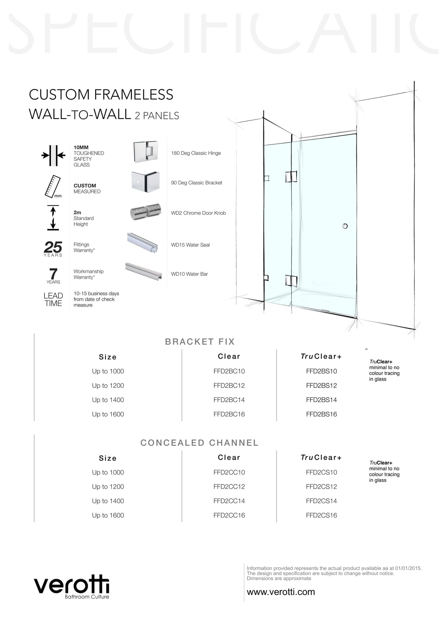 Custom Frameless Wall-To-Wall (2 Panels) - Up to 1200 / Grey / Concealed Channel