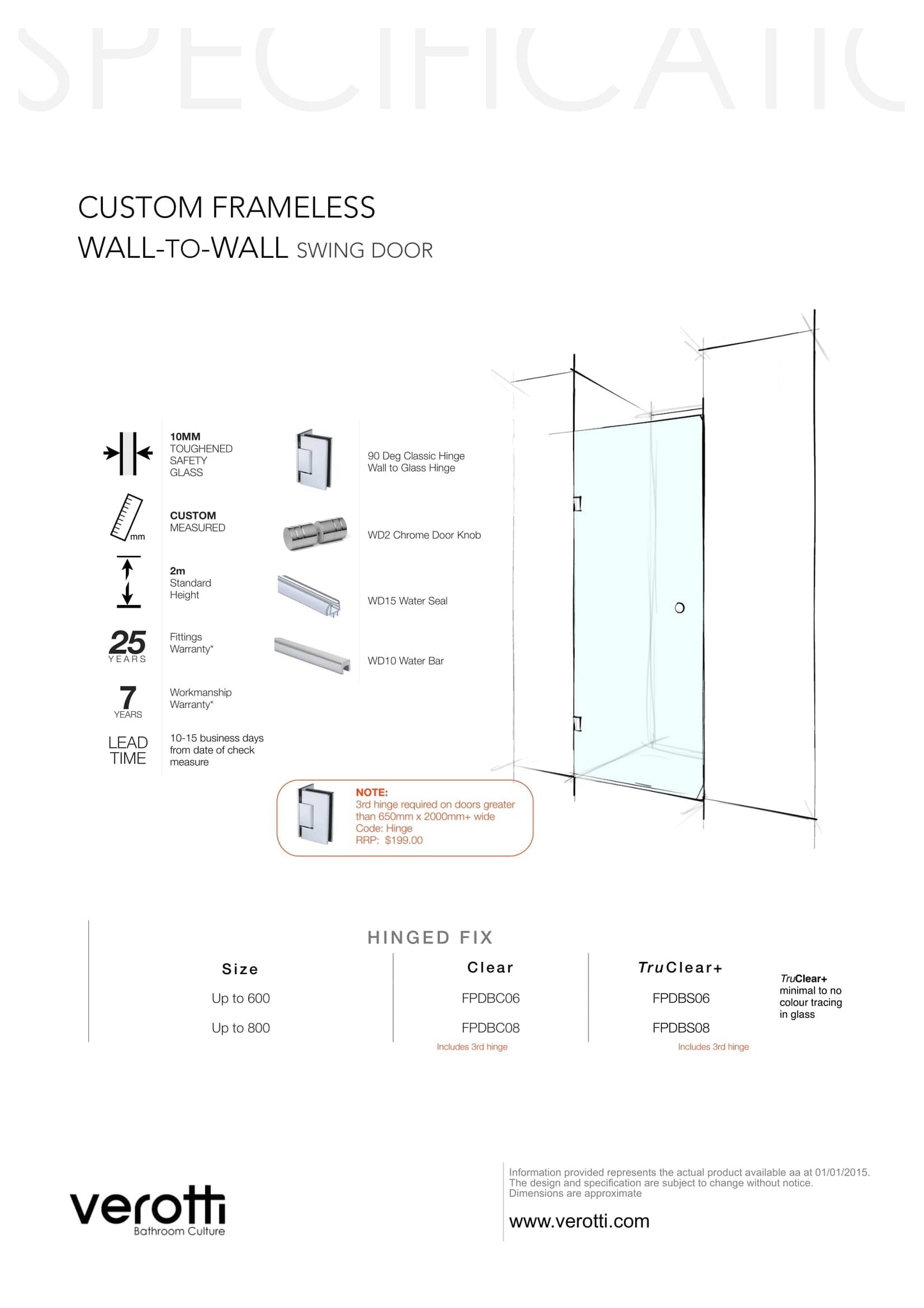 Custom Frameless Wall-To-Wall (Swing Door) - Up to 600 / Bronze / Hinged