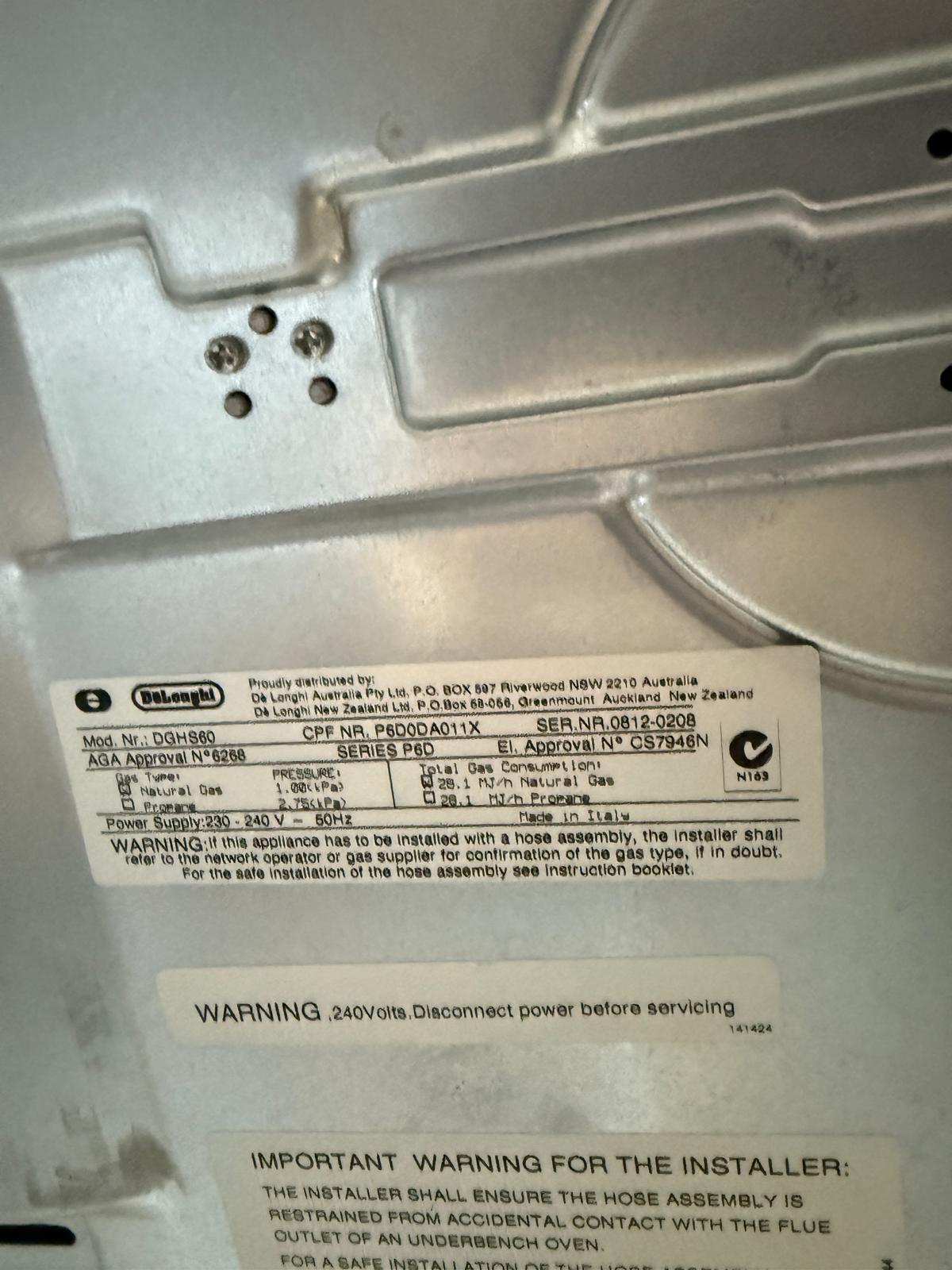 DeLonghi DGHS60 60cm Gas Cooktop – Tested & Cleaned | Reno Spares