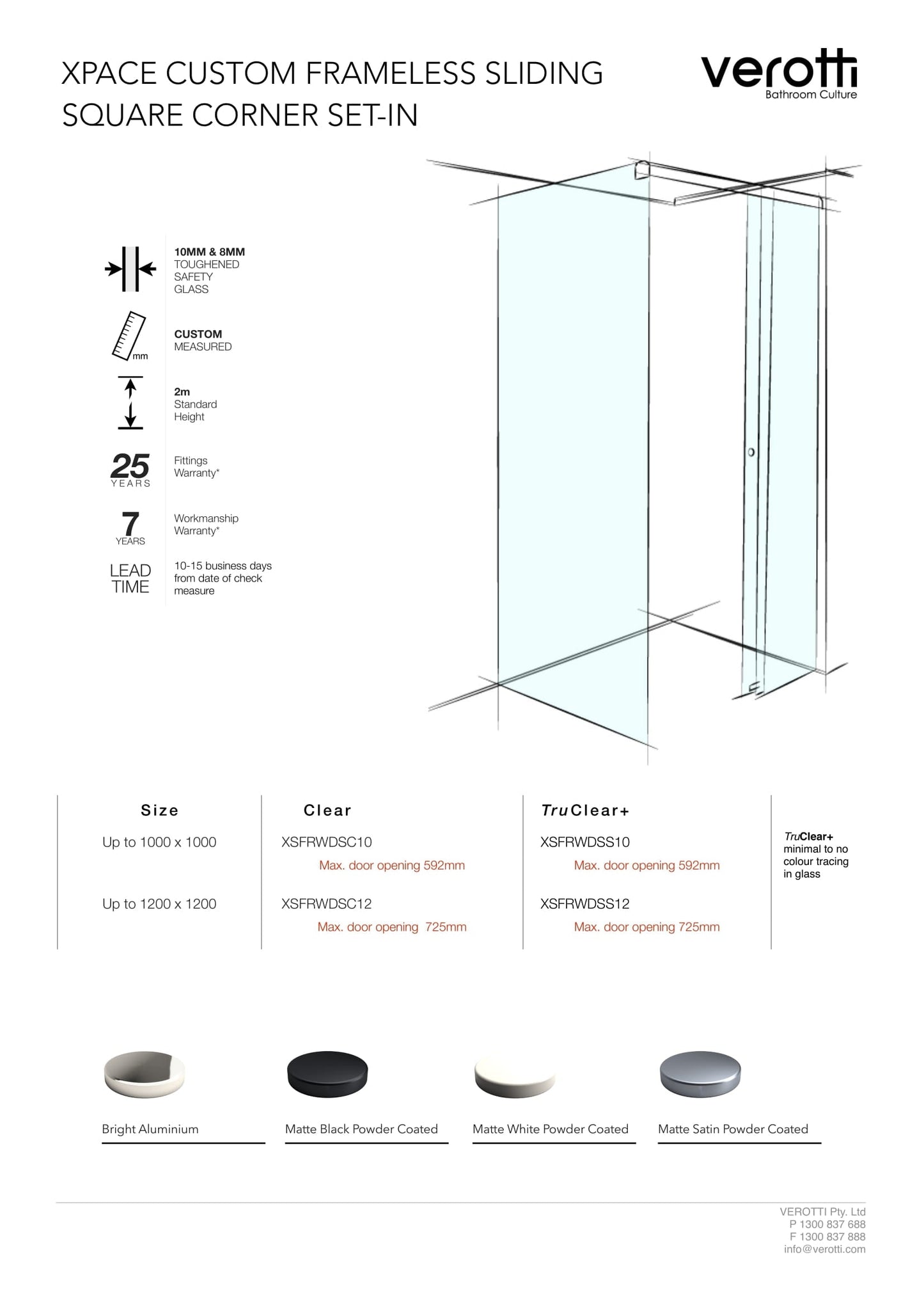Xpace Custom Frameless Sliding Square Corner Set-In - Up to 1000 x 1000 / Clear / Concealed Channel