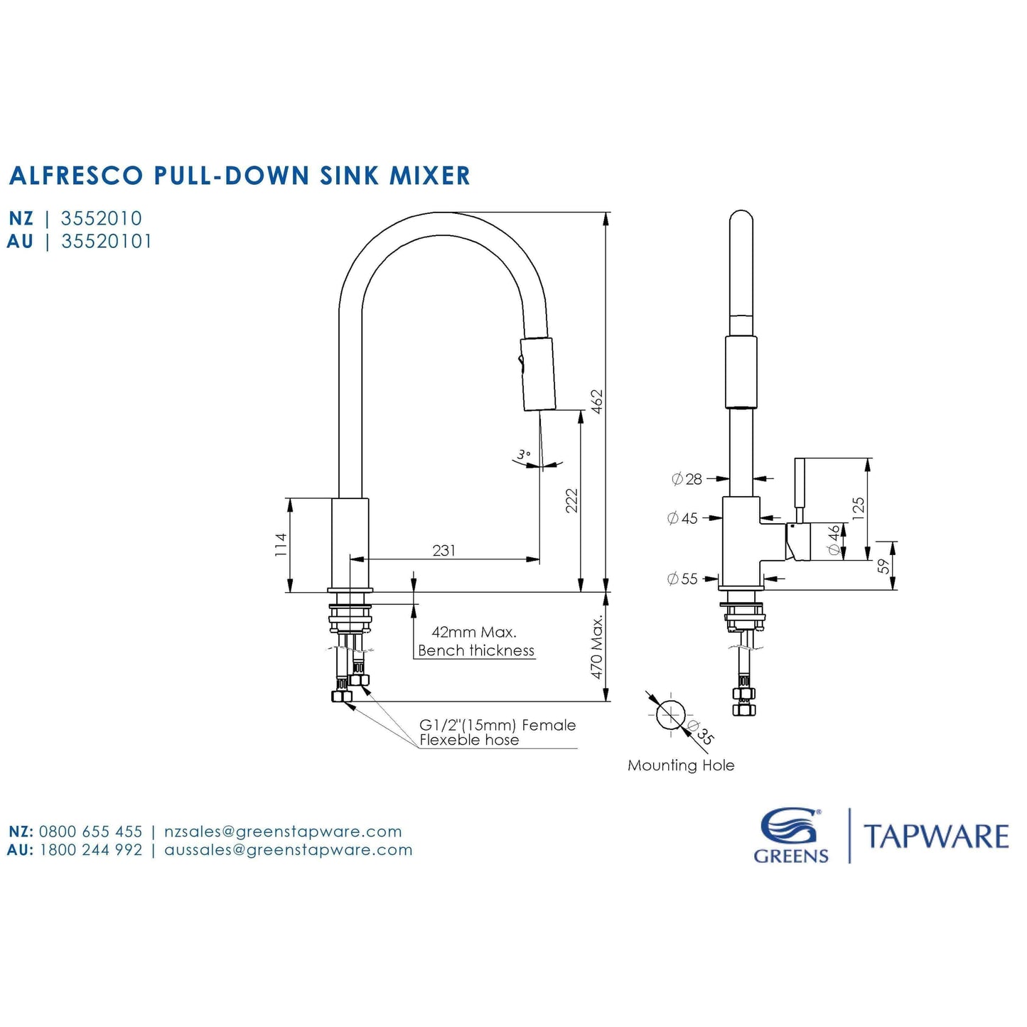 Greens Alfresco Pull Down Sink Mixer S/Steel 35520101