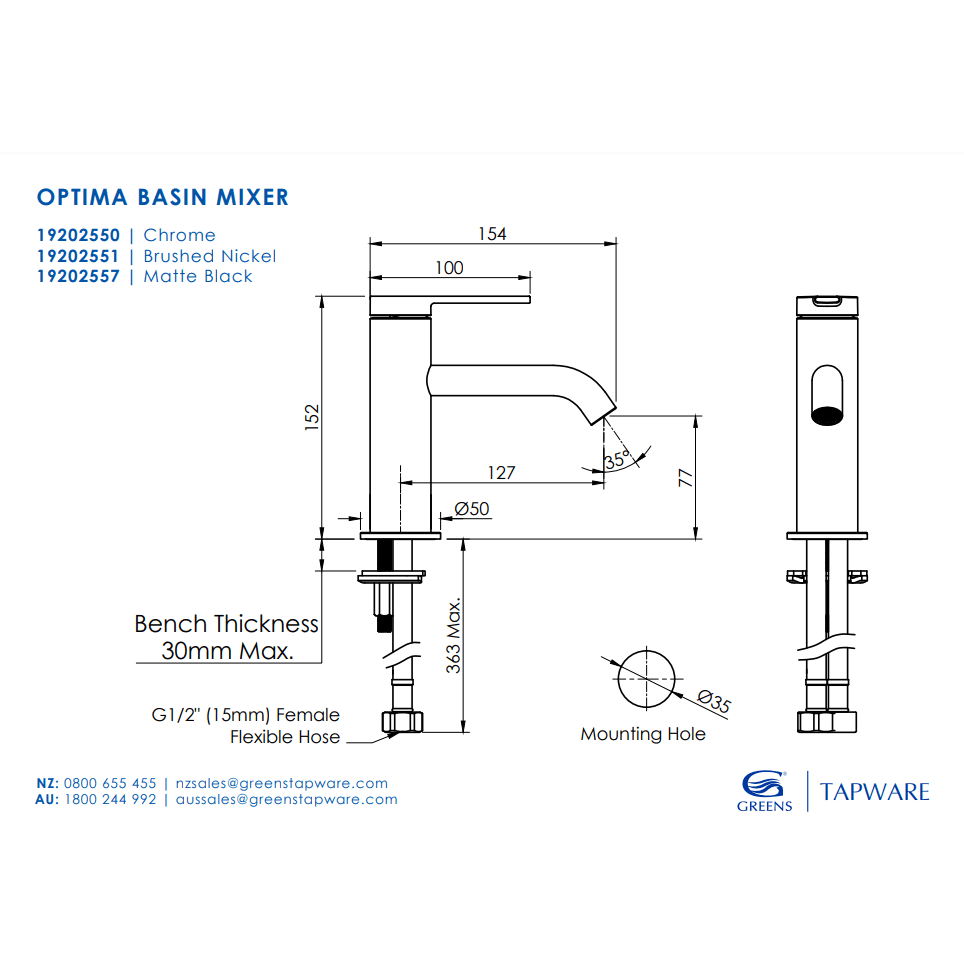Greens Optima Basin Mixer