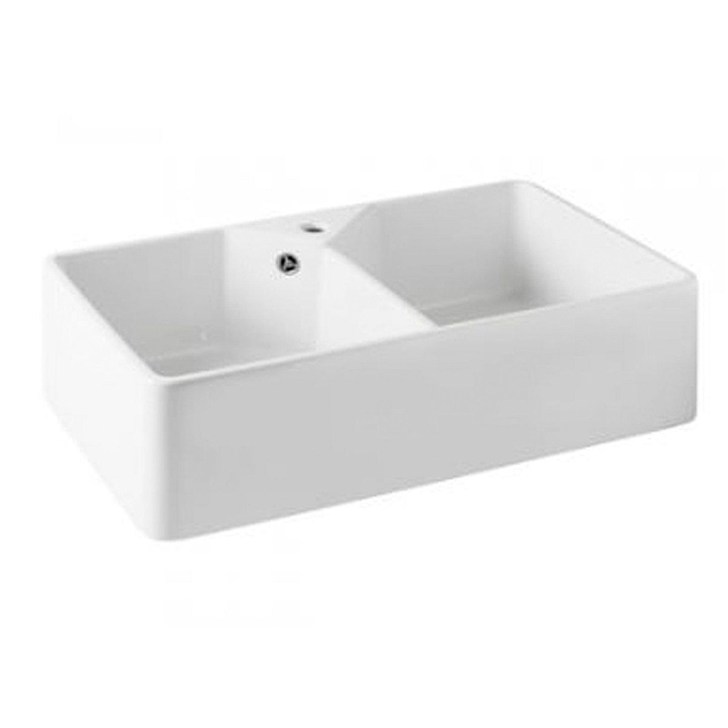T&H Chester 80 X 50 Double Bowl Fireclay Sink 1 Tap Hole Including Overflow Kit