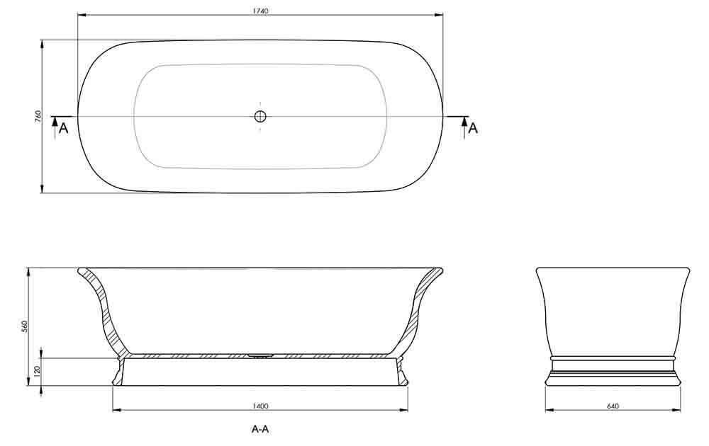 Cambridge 174 x 76 TitanCast Solid Surface Freestanding Bath - Special Finish