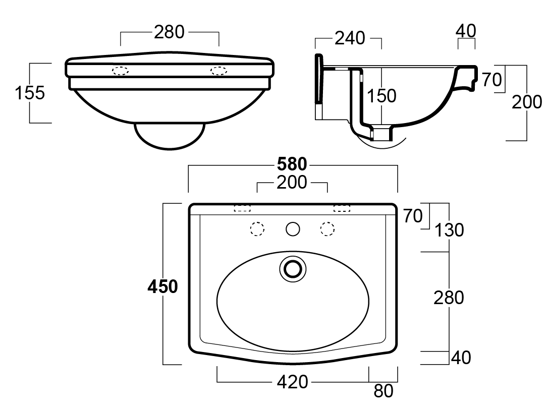 Claremont 58 x 45 Wall Hung Basin