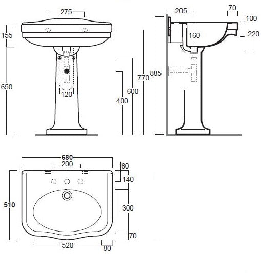 Claremont 68 x 51 Basin & Pedestal