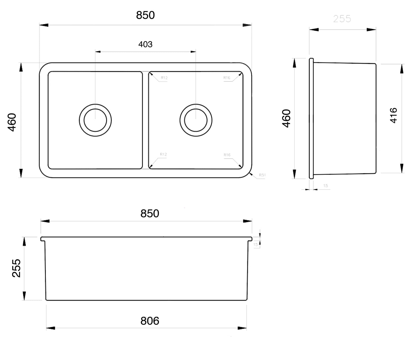 Cuisine 85 x 49 Double Fireclay Sink