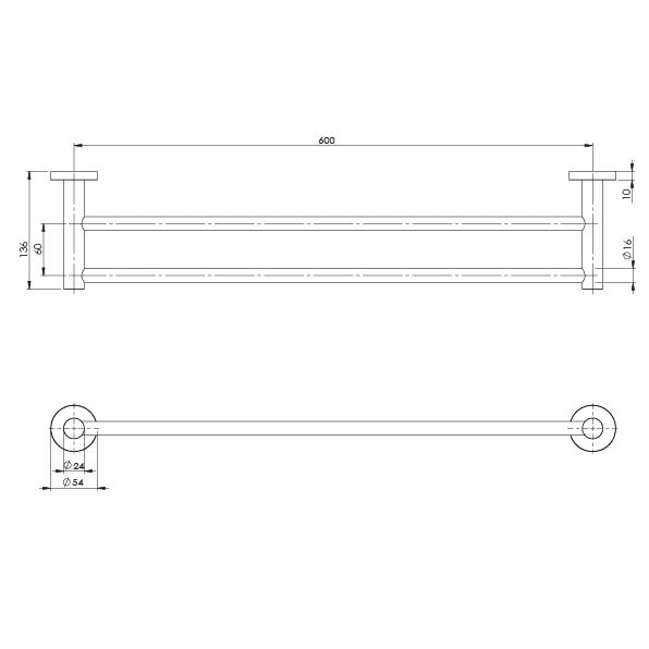 Phoenix Radii Double Towel Rail 600MM Round Plate Brushed Gold - Reno Spares