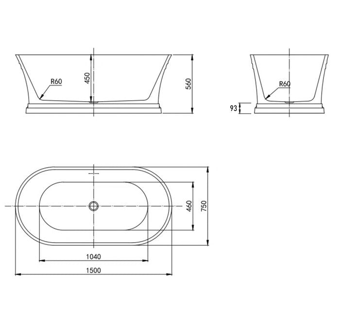 Hampton 1500x750x560 Gloss White Bathtub OF