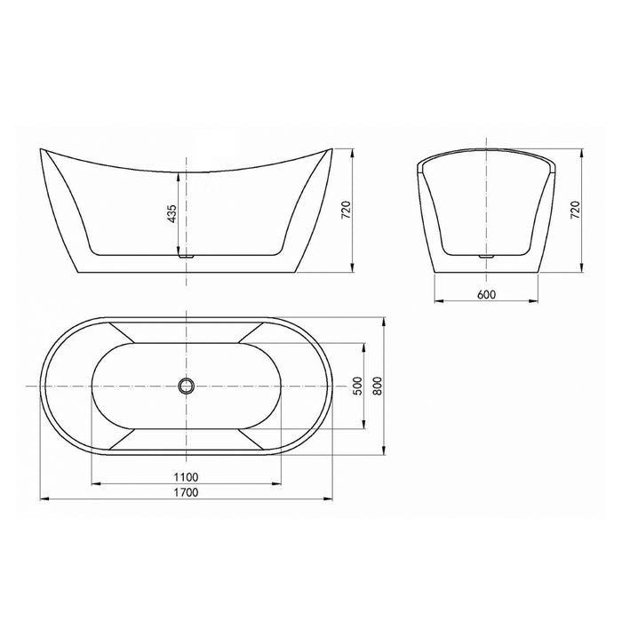 Viva 1700x800x720 Gloss White High Back Bathtub NF