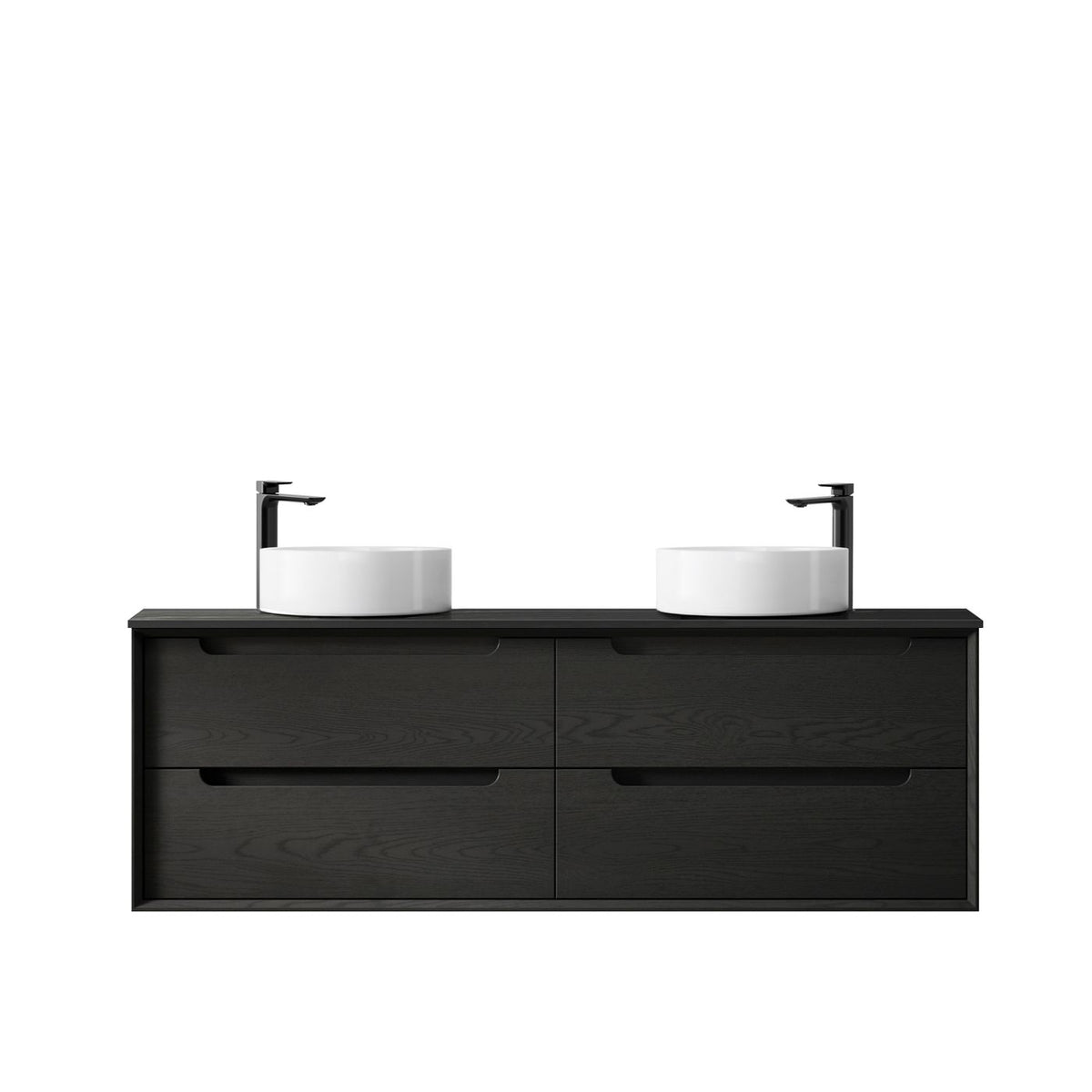 Byron 1500mm Black Oak Wall Hung Vanity with Empire Black Top 10 & 2TH