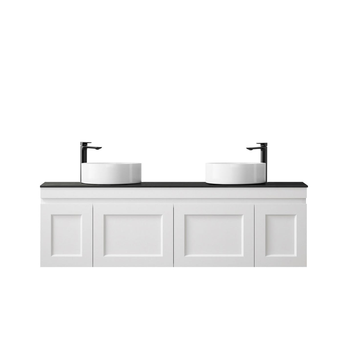 Hampton Mark II 1500mm Satin White Wall Hung Vanity with Empire Black Top 10 & 2TH