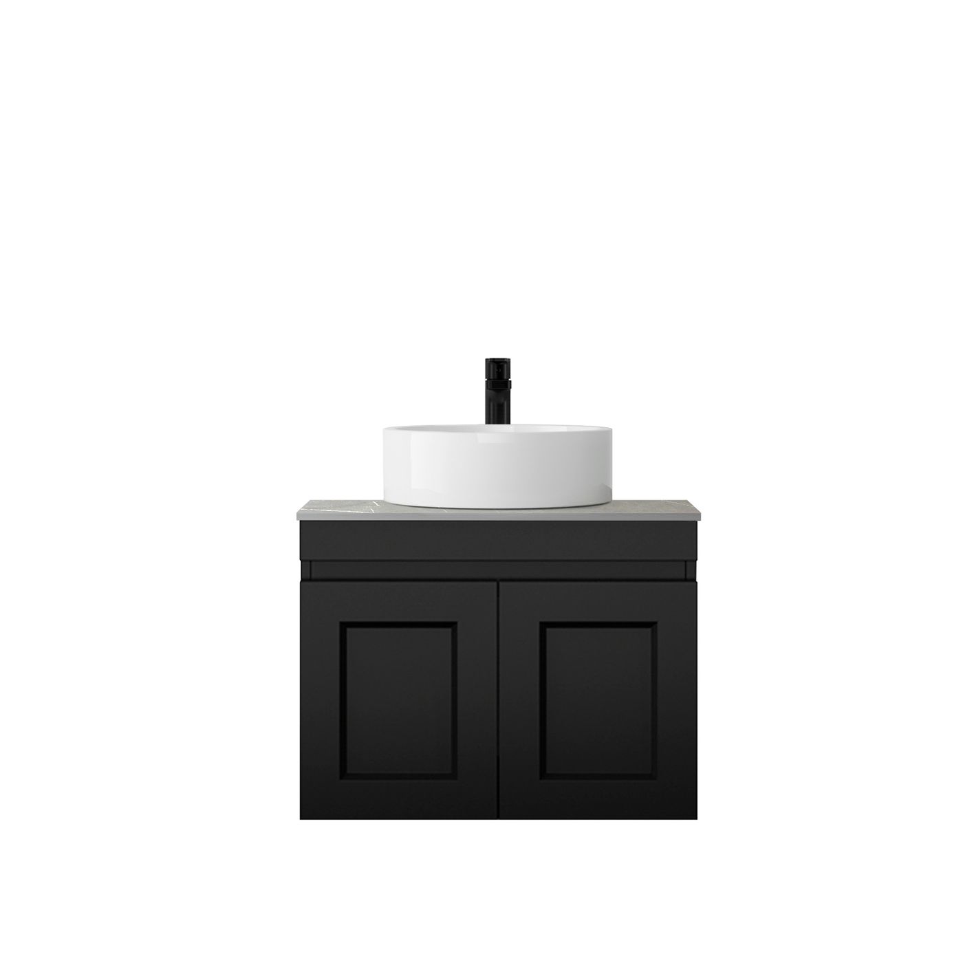 Hampton Mark II 600mm Satin Black Wall Hung Vanity with Amani Grey Top 12TH