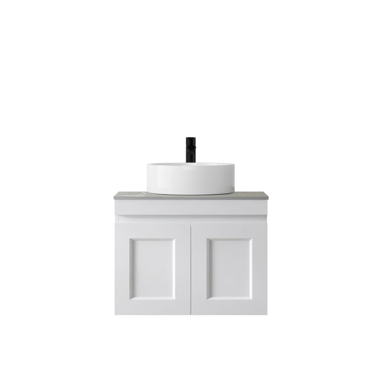 Hampton Mark II 600mm Satin White Wall Hung Vanity with Amani Grey Top 12TH