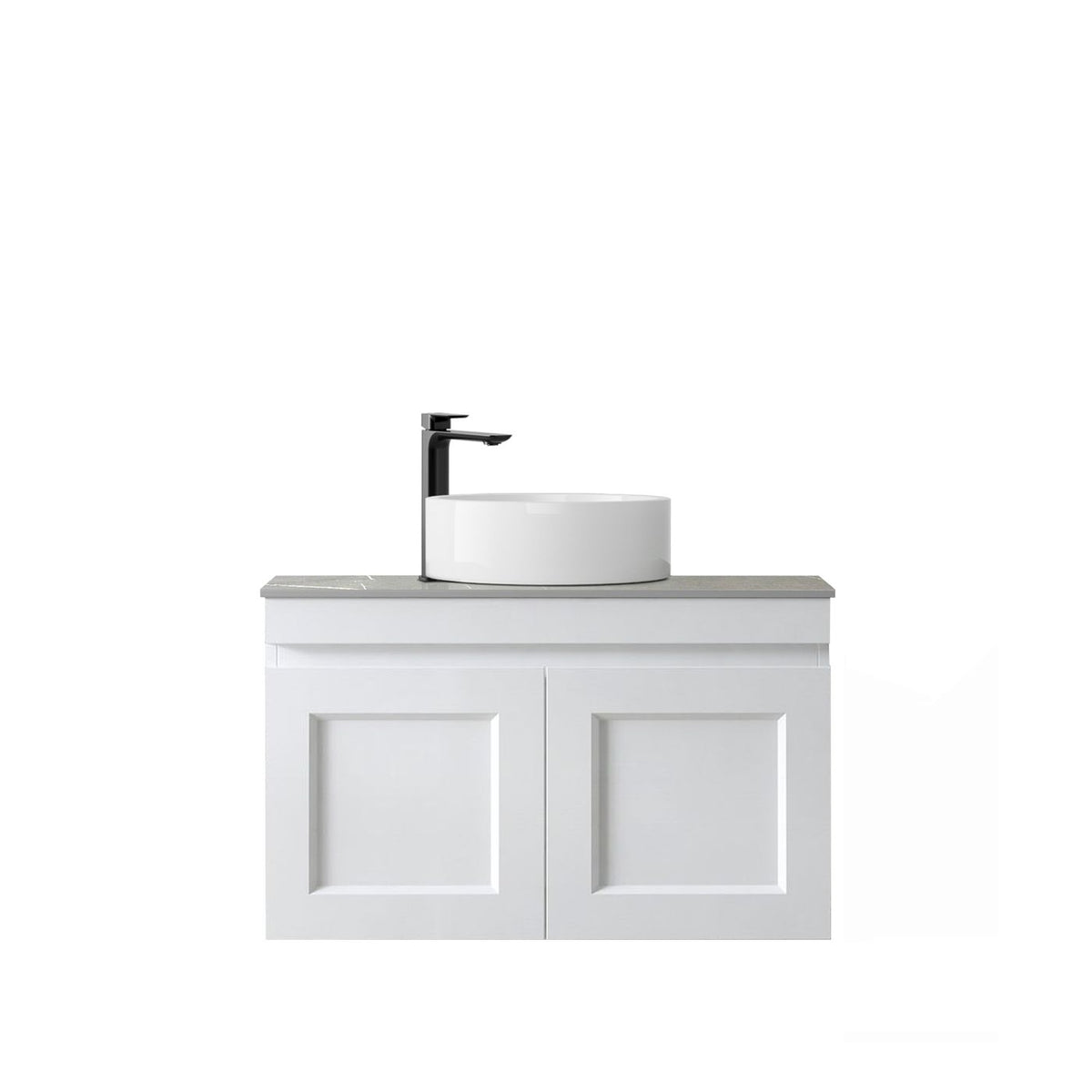 Hampton Mark II 750mm Satin White Wall Hung Vanity with Amani Grey Top 10TH