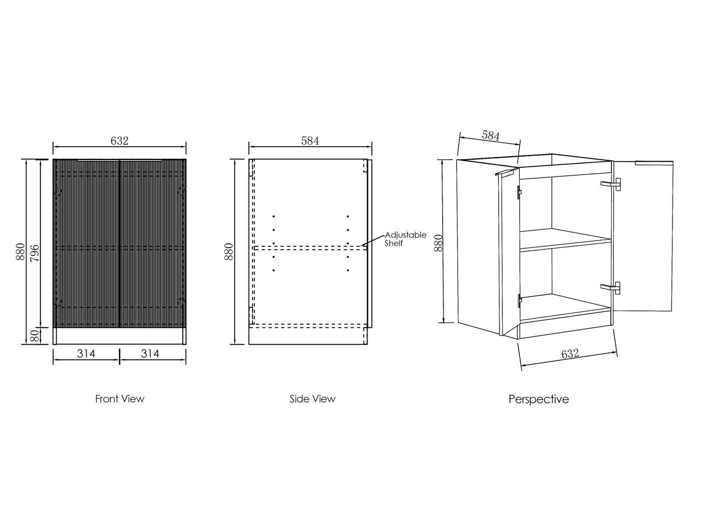 Bondi Fluted Laundry 630 White Base Cabinet