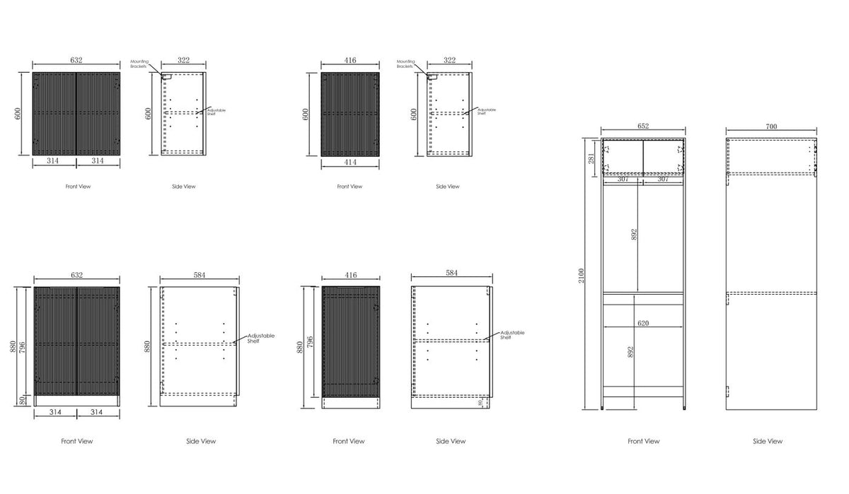 Laundry Kit 1715C Bondi Fluted White with Natural Carrara Marble Top