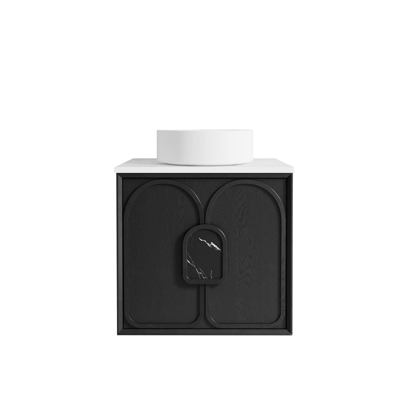 Laguna 600mm Black American Oak Wall Hung Vanity with Pure White Top