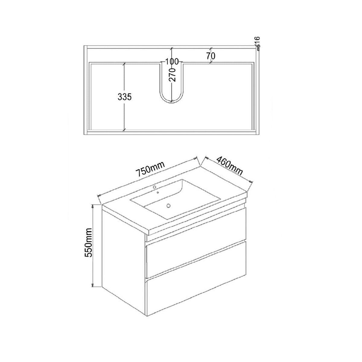 Dover 750mm Gloss White Wall Hung Cabinet Only