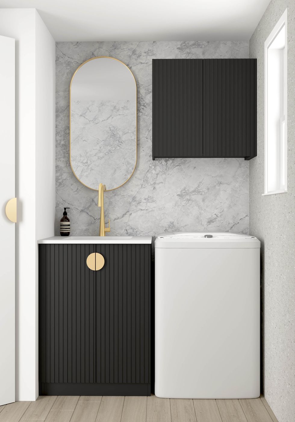 Wall and Base Cabinets Kit 650 Marlo Fluted Black with Pure White Top