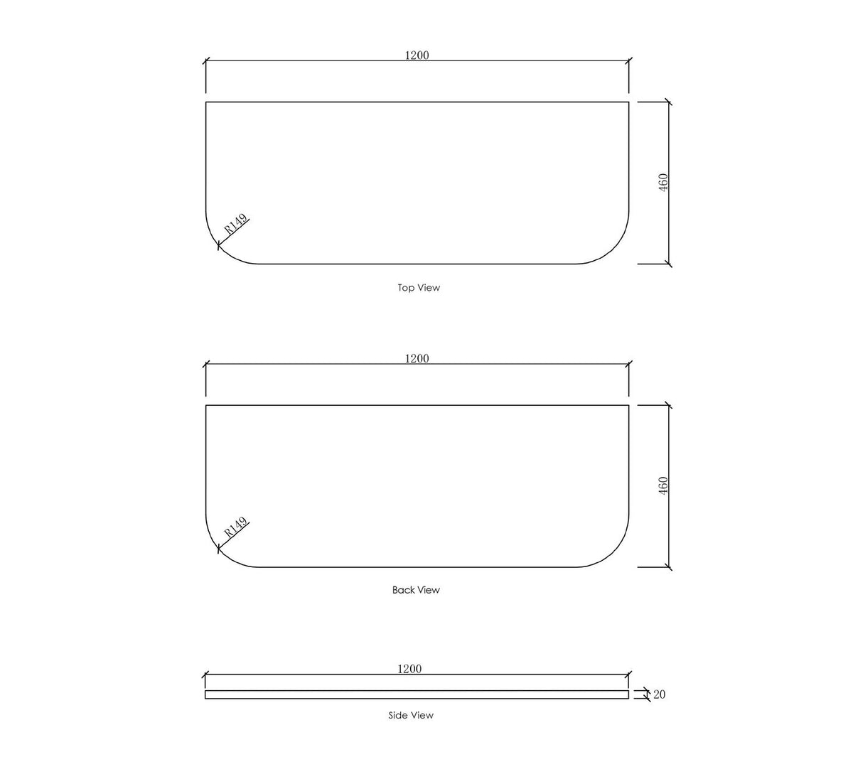 Bondi 1200x460x20 Solid Surface Matte White Top No Hole