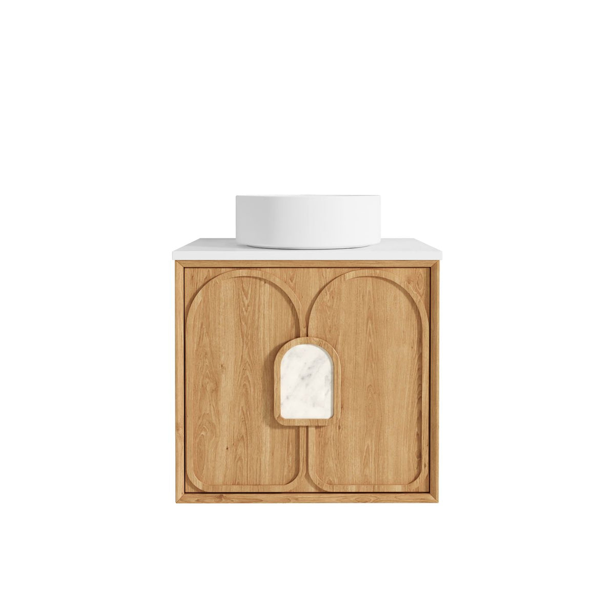 Laguna 600mm Natural American Oak Wall Hung Vanity with Matte White Top