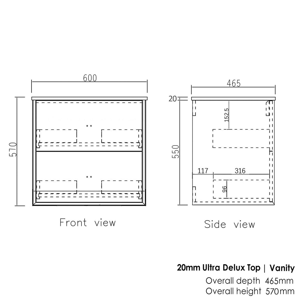 Boston 600mm Light Grey Wall Hung Cabinet Only