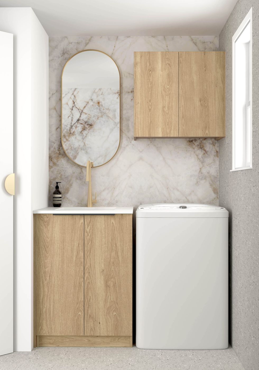 Wall and Base Cabinets Kit 650 Byron/Bondi Natural Oak with Cloudy Carrara Top