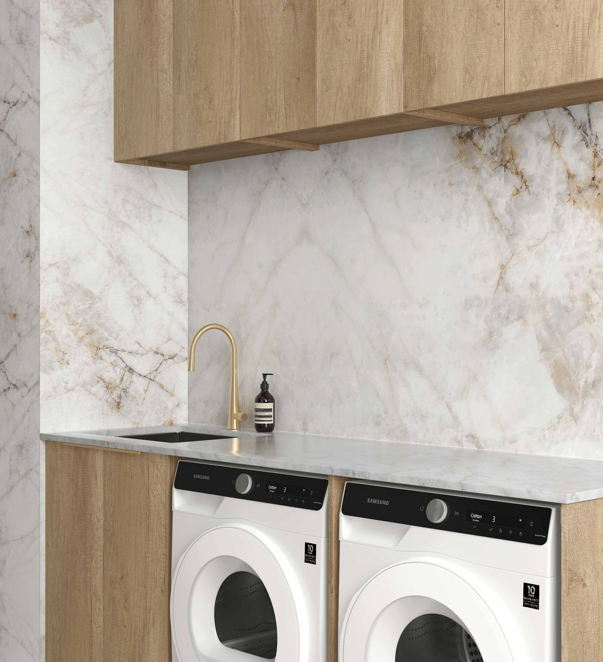 Laundry Kit 1960A Byron/Bondi Natural Oak with Cloudy Carrara Top