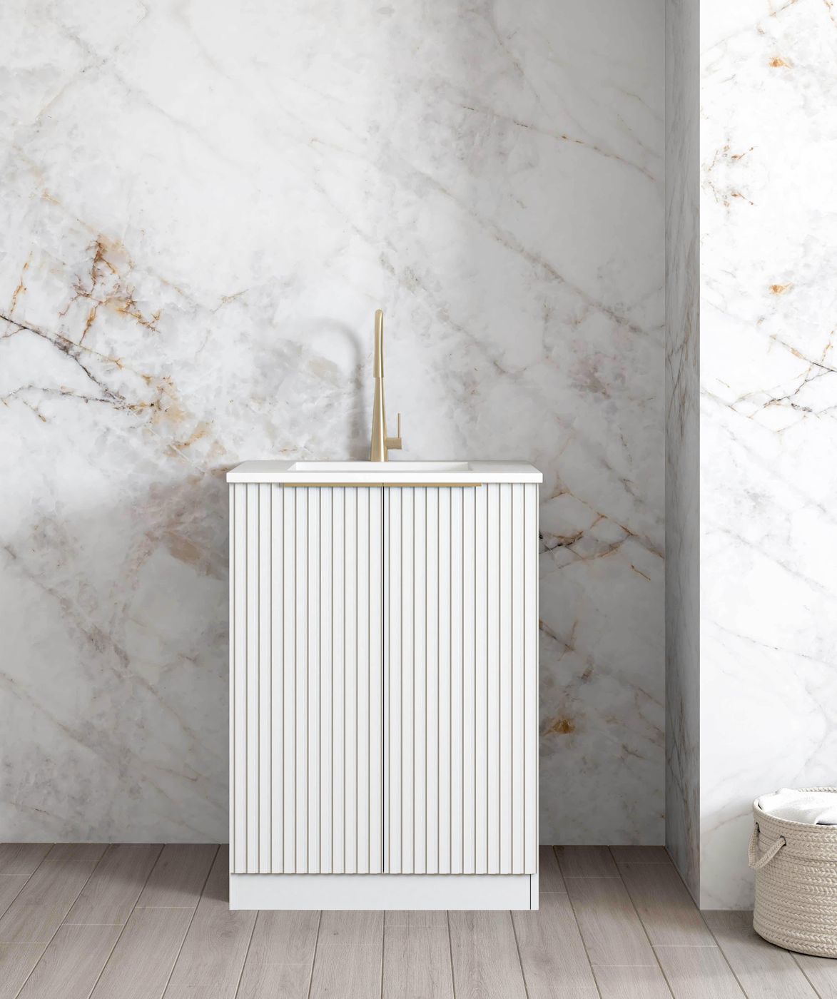 Mini Laundry 650mm Noosa Fluted White with Pure White Top