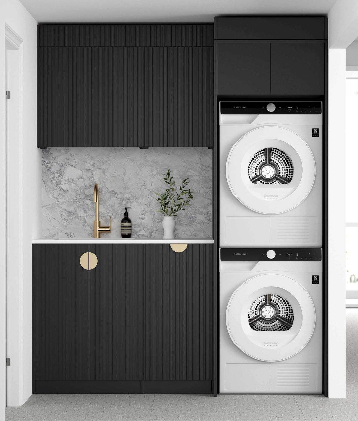 Laundry Kit 1715C Marlo Fluted Black with Cloudy Carrara Top