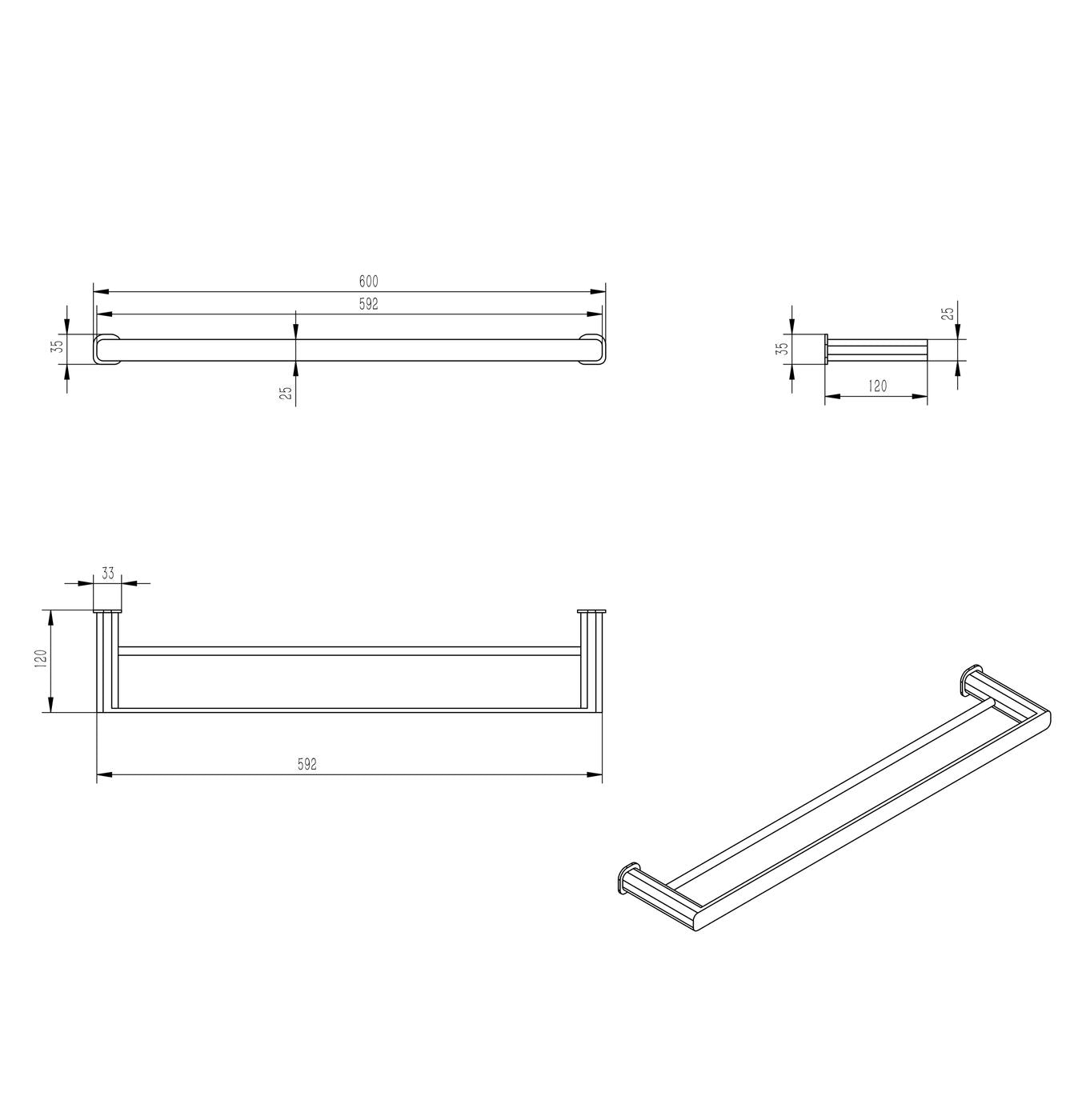 Oskar 600mm Argent Gold Double Towel Rail
