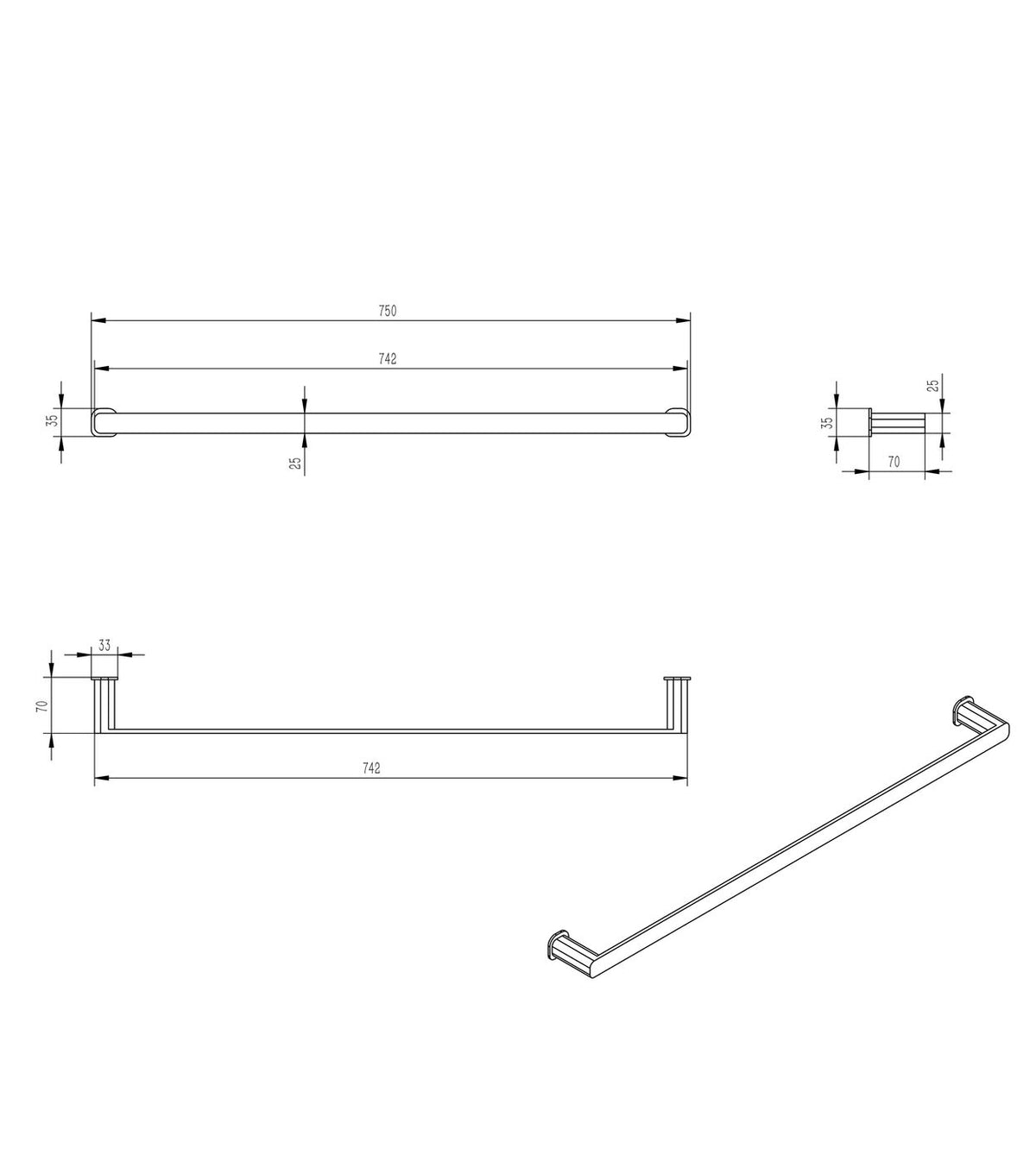 Oskar 750mm Chrome Single Towel Rail