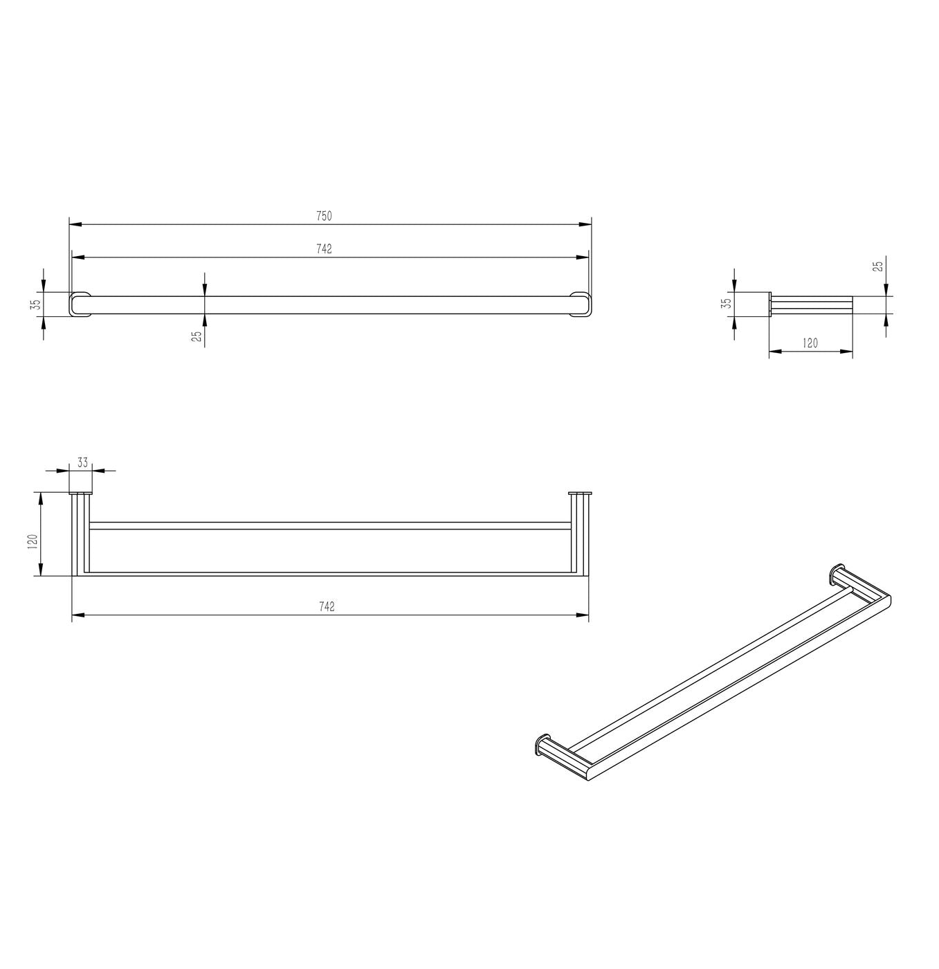 Oskar 750mm Gun Metal Double Towel Rail
