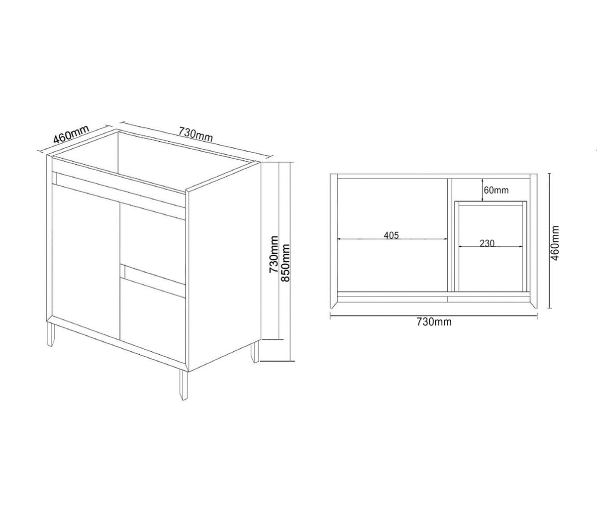 Maxio 750x460x850 Amazon Grey Cabinet with RH Drawer and Leg (MDF)