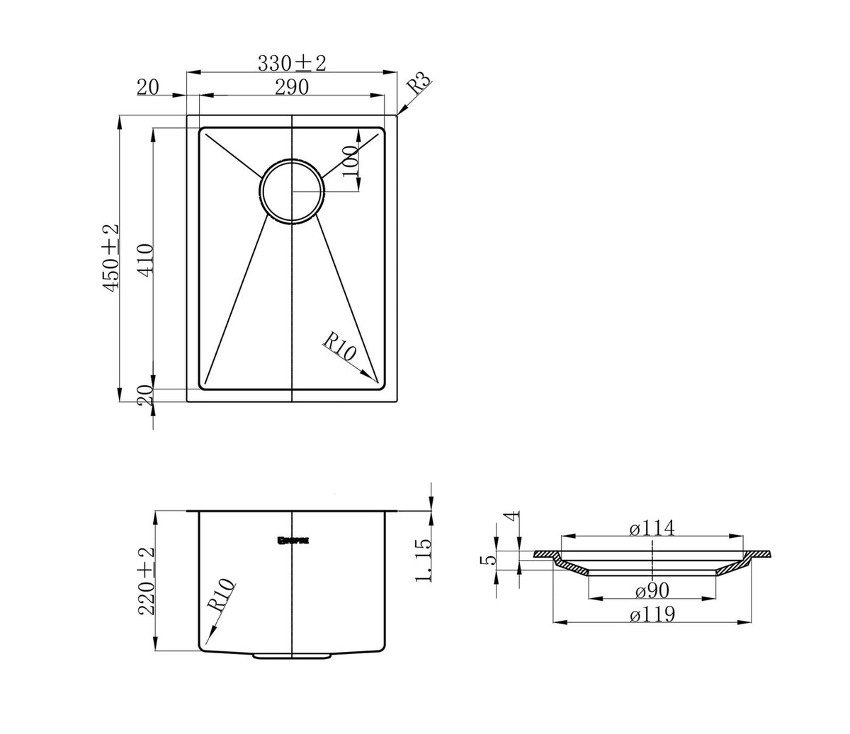 Axon Sink 33S 330x450x220
