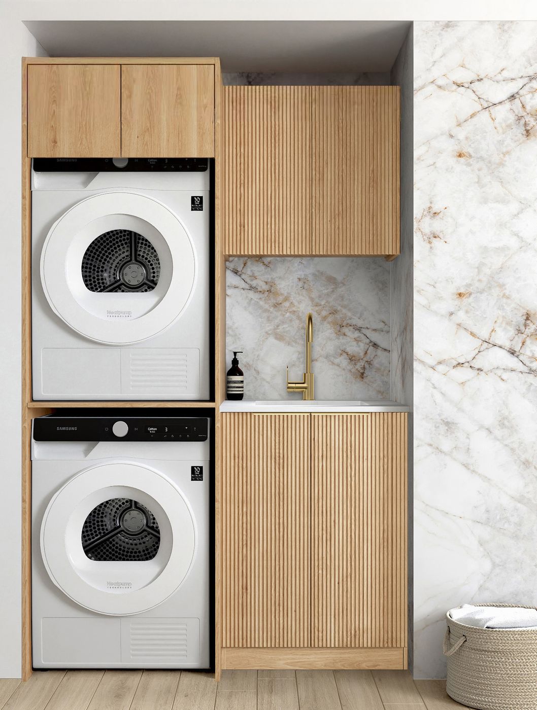 Laundry Kit 1305C Havana Fluted Woodland Oak with Pure White Top