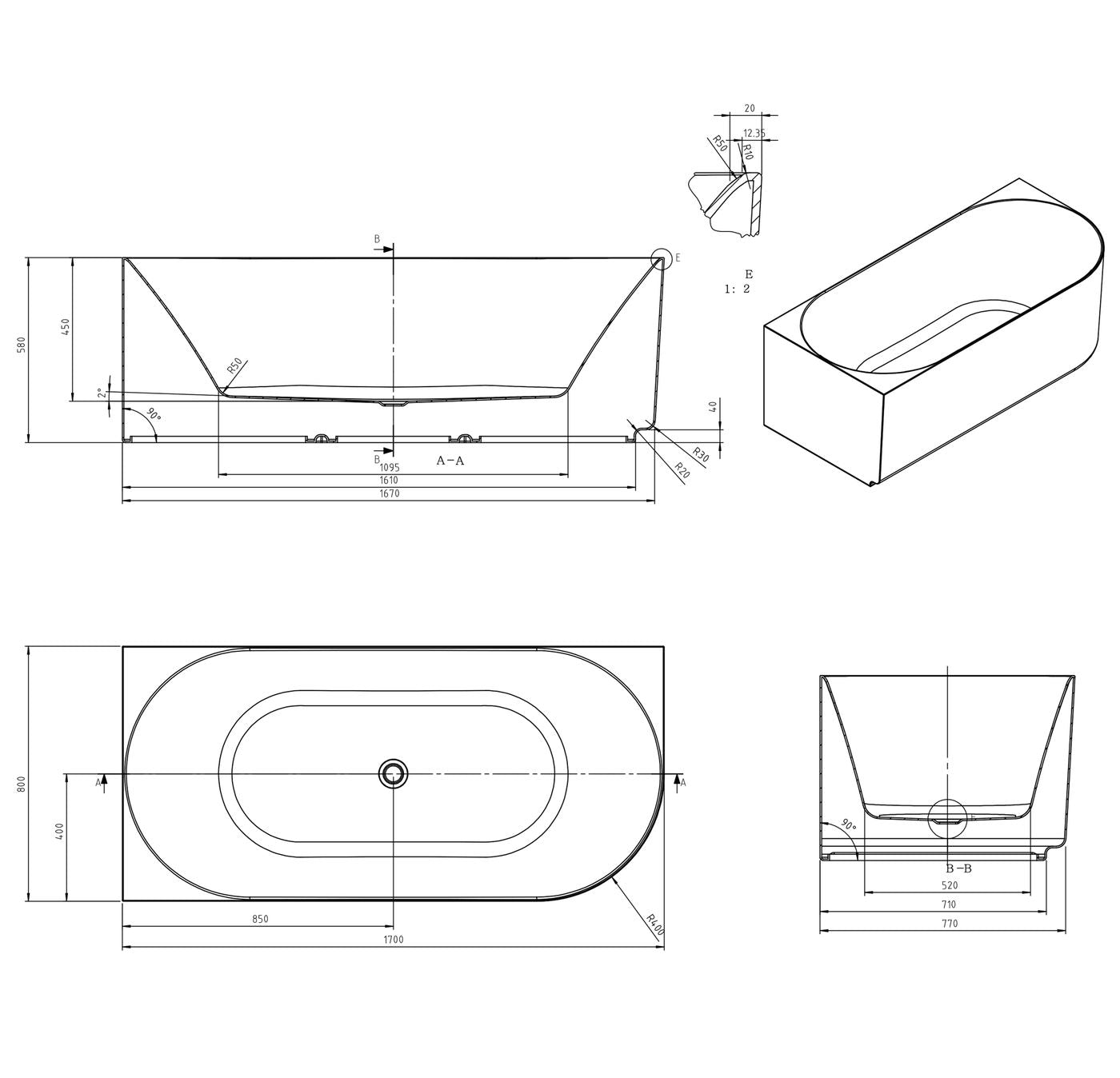 Attica Celine Left Corner 1700 Matte White Bath with Overflow