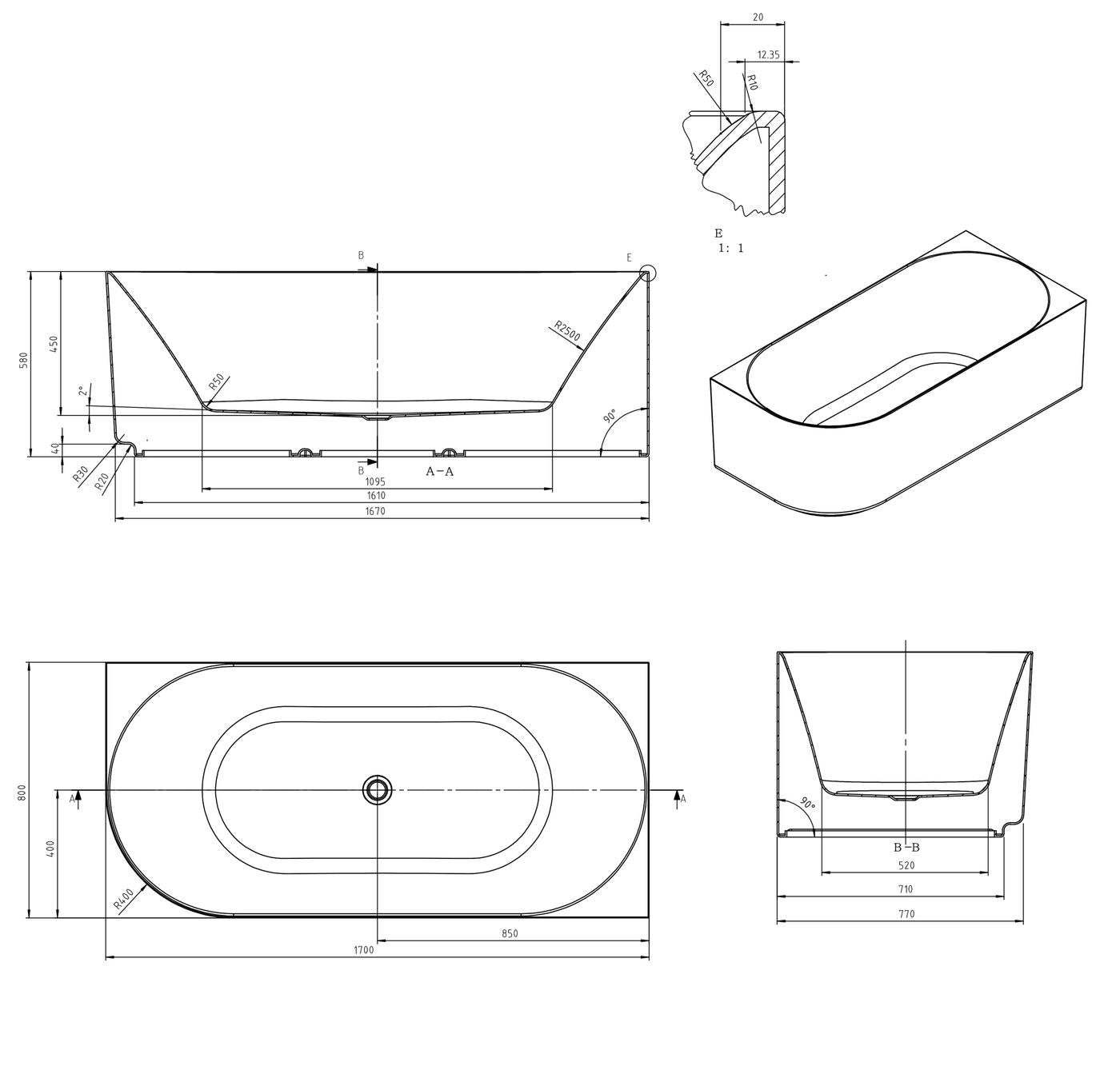 Attica Celine Right Corner 1700 Matte White Bath with Overflow