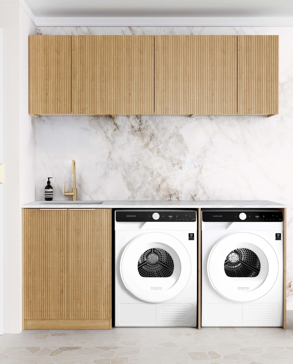 Laundry Kit 1960A Havana Fluted Woodland Oak with Cloudy Carrara Top