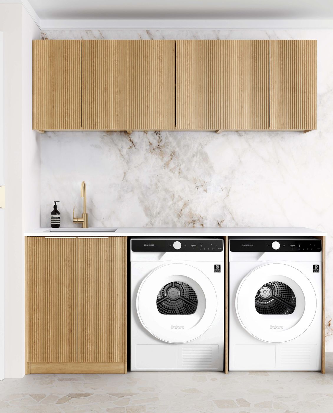 Laundry Kit 1960A Havana Fluted Woodland Oak with Matte White Top