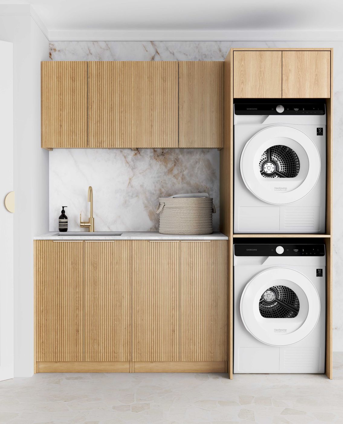Laundry Kit 1960C Havana Fluted Woodland Oak with Cloudy Carrara Top